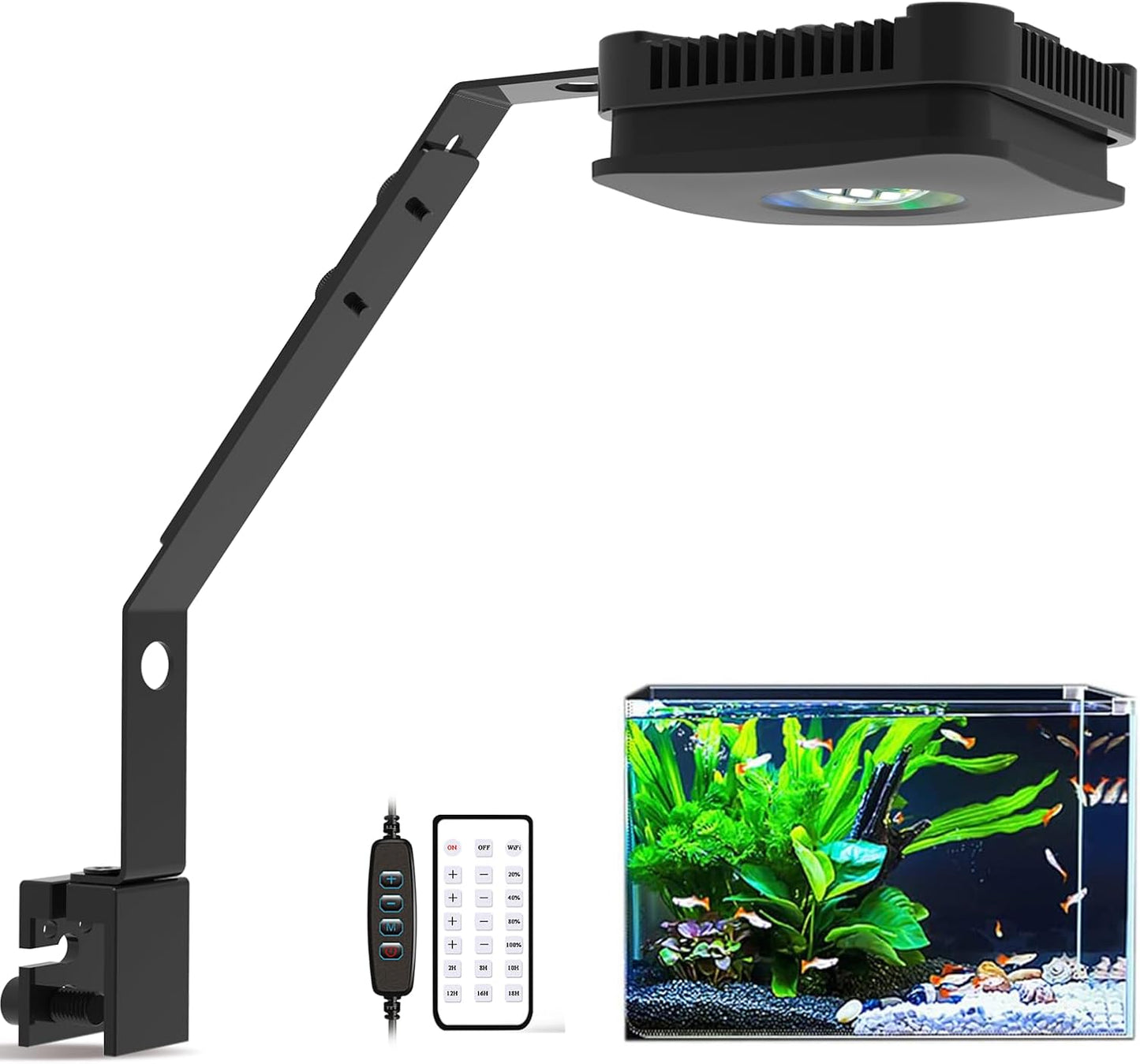 LED Aquarium Light, Planted Tank Light 4 Channels Remote Control 6500K Aquarium LED Lamp for Freshwater Fish Tank Refugium with Gooseneck (A20 Freshwater)