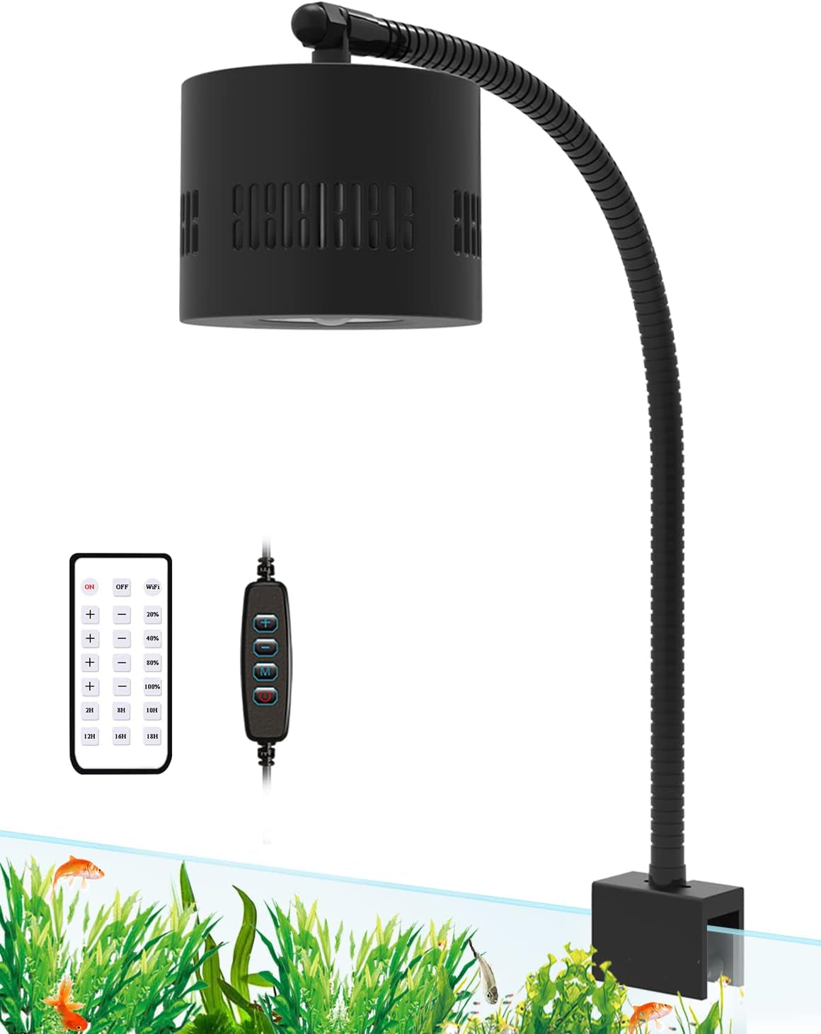 LED Aquarium Light, Planted Tank Light 4 Channels Remote Control 6500K Aquarium LED Lamp for Freshwater Fish Tank Refugium with Gooseneck (A20 Freshwater)