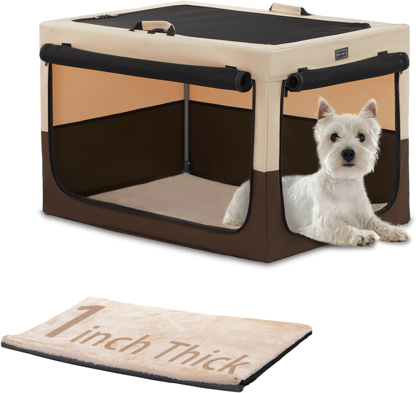 Portable Dog Crate, Soft Dog Crate - 24 Inch Easy Set-Up, Light, Sturdy, Comfy inside with Thicken Mat, Collapsible Crate for Home and Travel Black