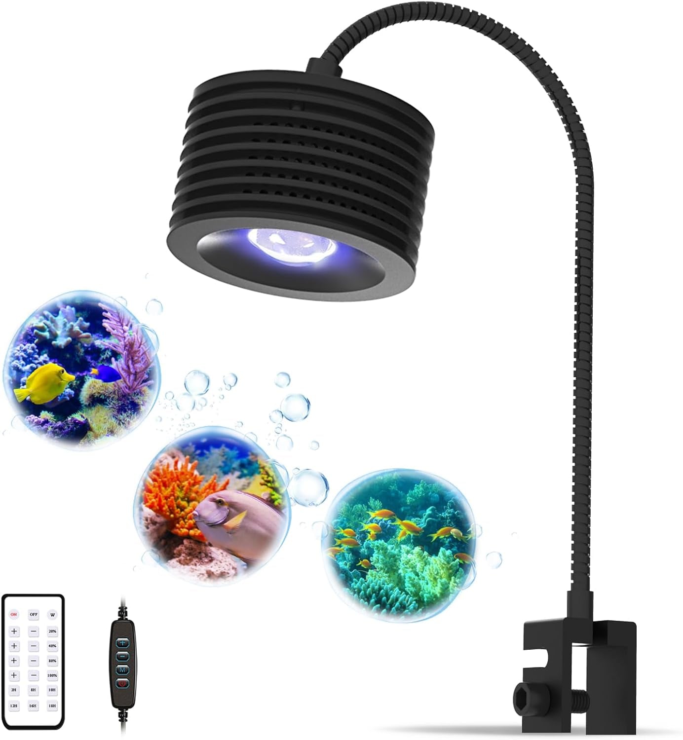 LED Aquarium Light, Planted Tank Light 4 Channels Remote Control 6500K Aquarium LED Lamp for Freshwater Fish Tank Refugium with Gooseneck (A20 Freshwater)
