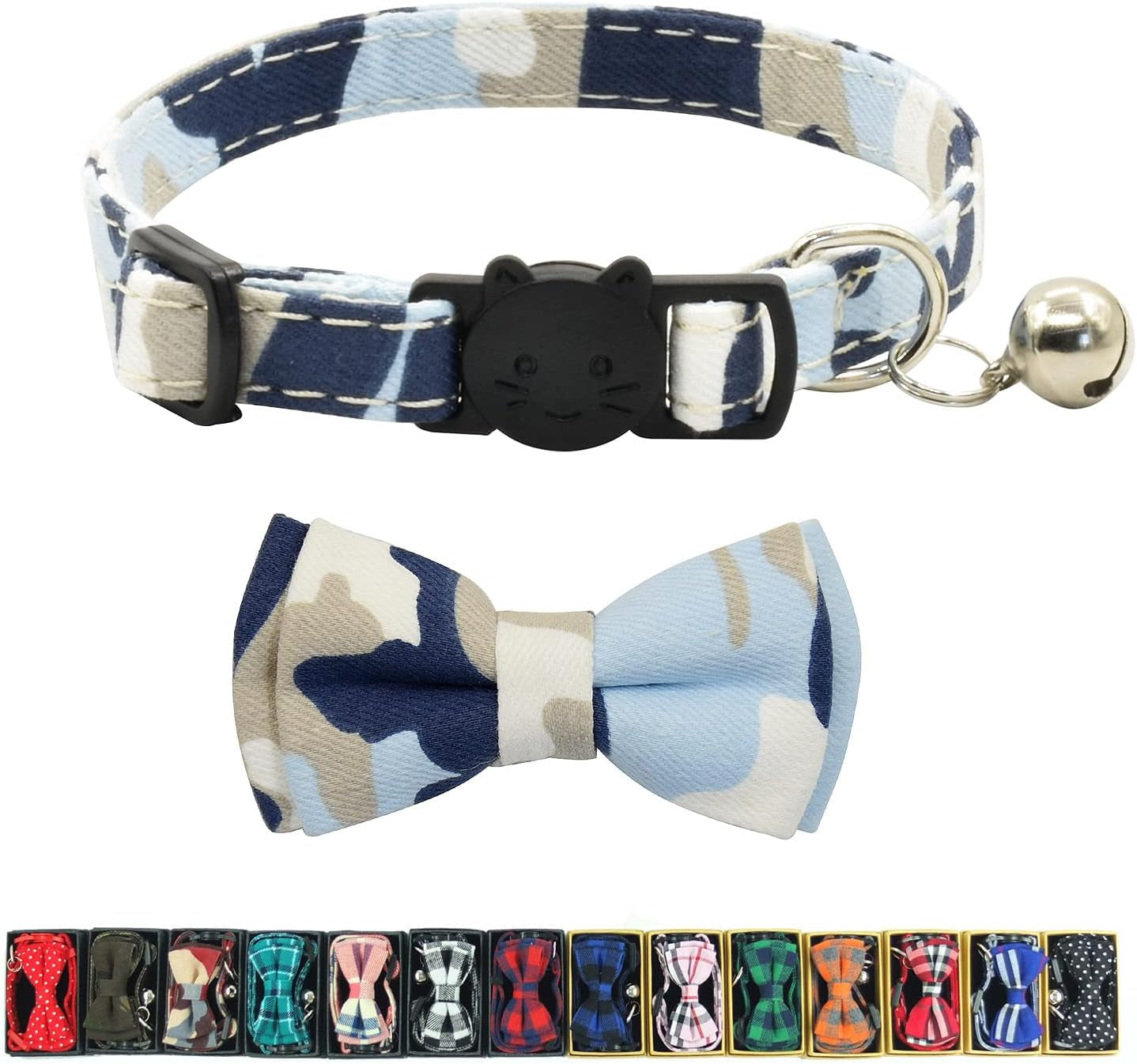 Cat Collar Breakaway with Bell and Bow Tie, Plaid Design Adjustable Safety Kitty Kitten Collars(6.8-10.8In)(Pink Plaid 2)