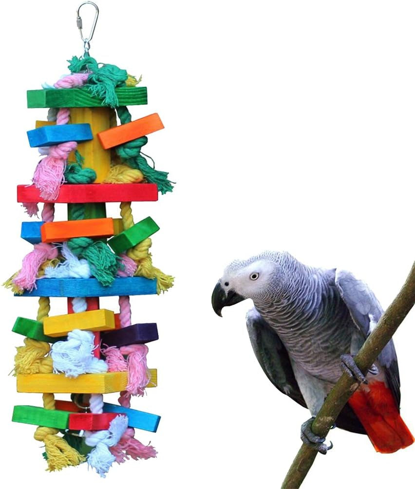 Bird Chewing Toy Large Medium Parrot Cage Bite Toys African Grey Macaws Cockatoos Eclectus Amazon (Apple-22Inch)
