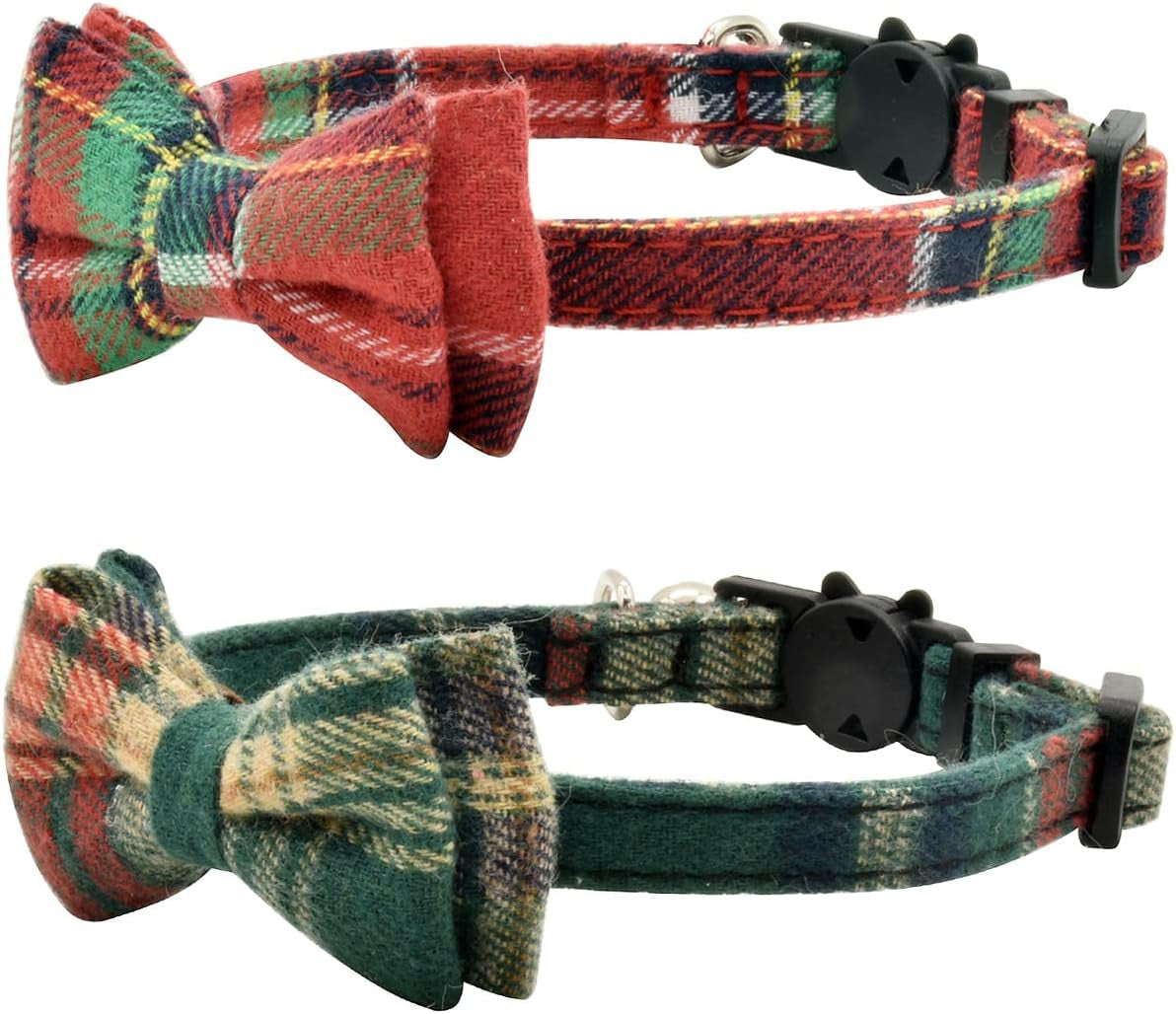 Cat Collar Breakaway with Bell and Bow Tie, Plaid Design Adjustable Safety Kitty Kitten Collars(6.8-10.8In)(Pink Plaid 2)