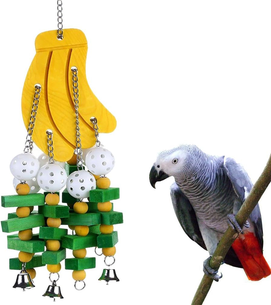 Bird Chewing Toy Large Medium Parrot Cage Bite Toys African Grey Macaws Cockatoos Eclectus Amazon (Apple-22Inch)