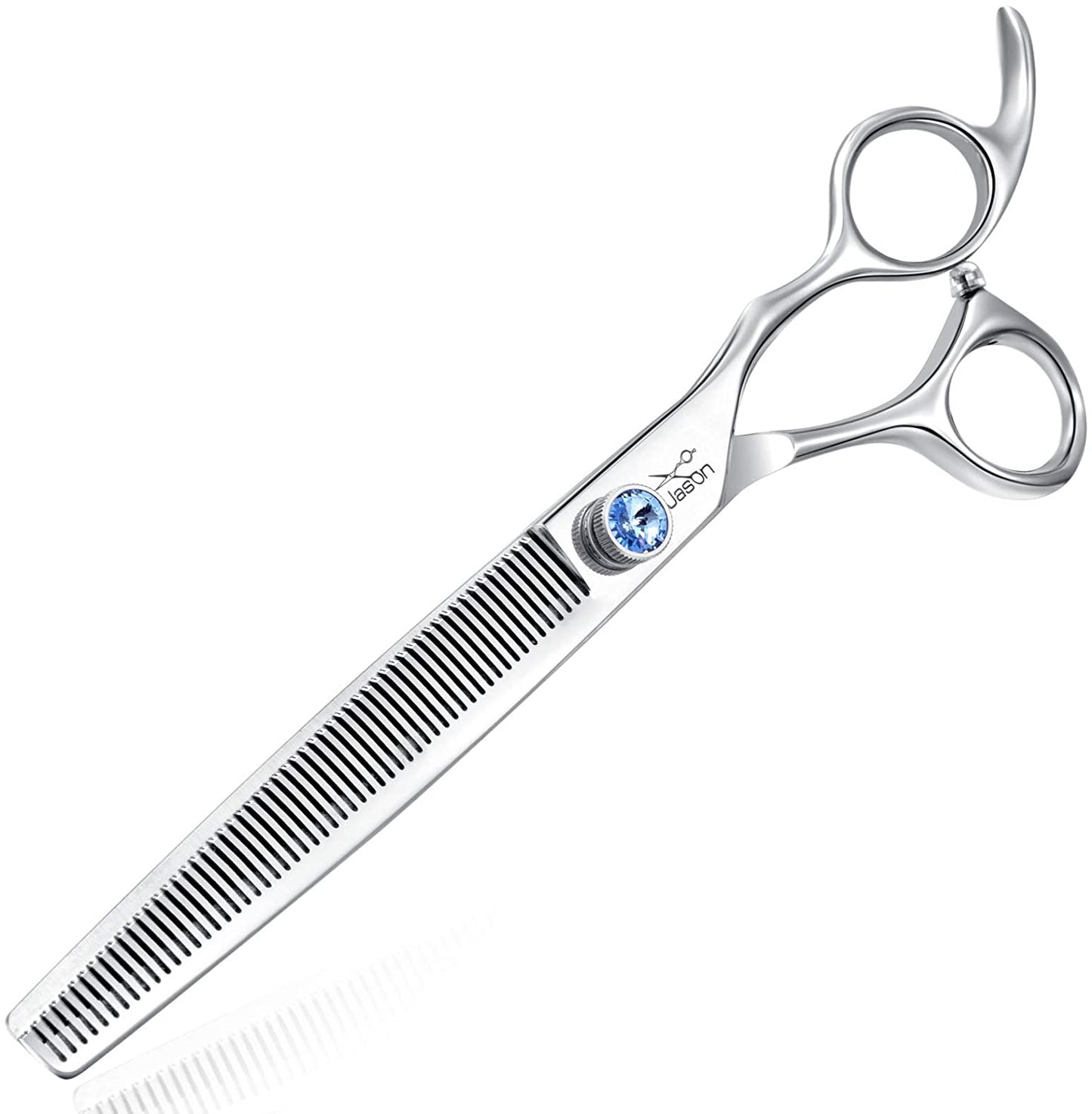 7" 50 Teeth Thinning Dog Grooming Blending Scissor, Ergonomic Pet Grooming Thinner Blender Shears Cat Trimming Texturizing Kit with Offset Handle and a Jewelled Screw, 30% Thinning Rate