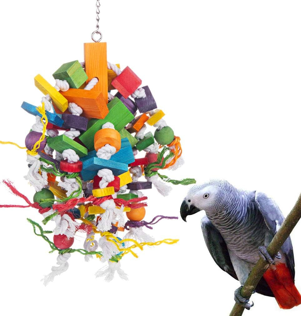Bird Chewing Toy Large Medium Parrot Cage Bite Toys African Grey Macaws Cockatoos Eclectus Amazon (Apple-22Inch)