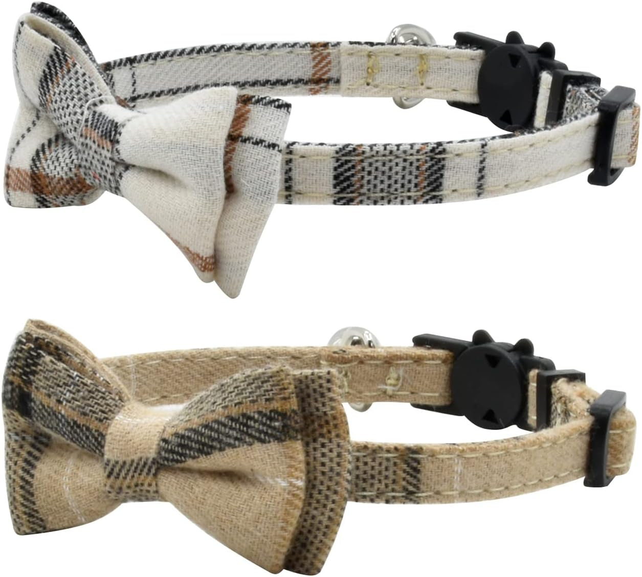 Cat Collar Breakaway with Bell and Bow Tie, Plaid Design Adjustable Safety Kitty Kitten Collars(6.8-10.8In)(Pink Plaid 2)