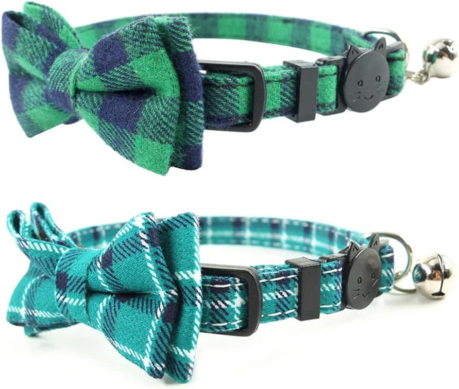 Cat Collar Breakaway with Bell and Bow Tie, Plaid Design Adjustable Safety Kitty Kitten Collars(6.8-10.8In)(Pink Plaid 2)