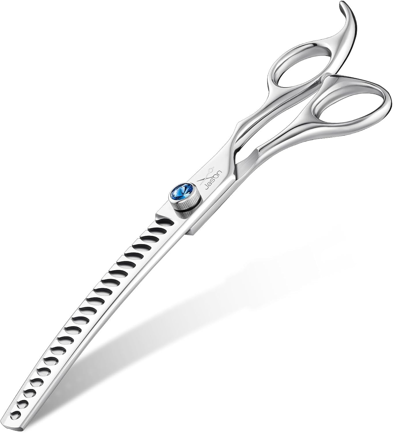 7" 50 Teeth Thinning Dog Grooming Blending Scissor, Ergonomic Pet Grooming Thinner Blender Shears Cat Trimming Texturizing Kit with Offset Handle and a Jewelled Screw, 30% Thinning Rate