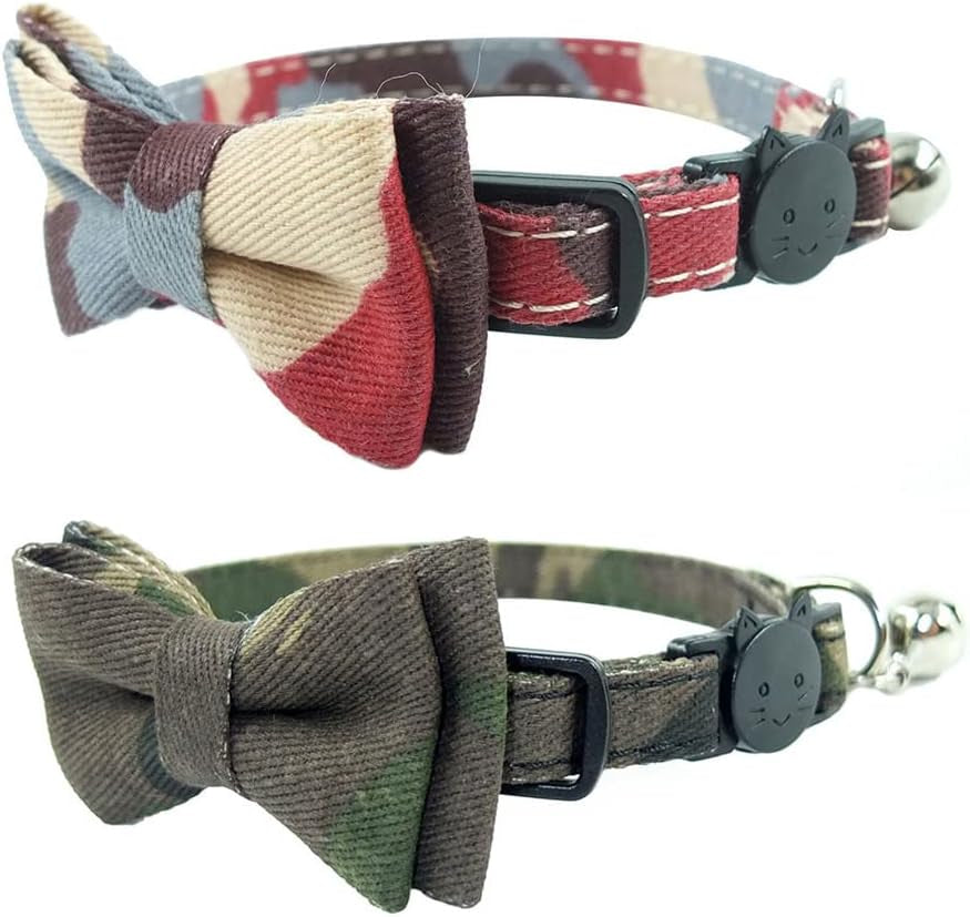 Cat Collar Breakaway with Bell and Bow Tie, Plaid Design Adjustable Safety Kitty Kitten Collars(6.8-10.8In)(Pink Plaid 2)