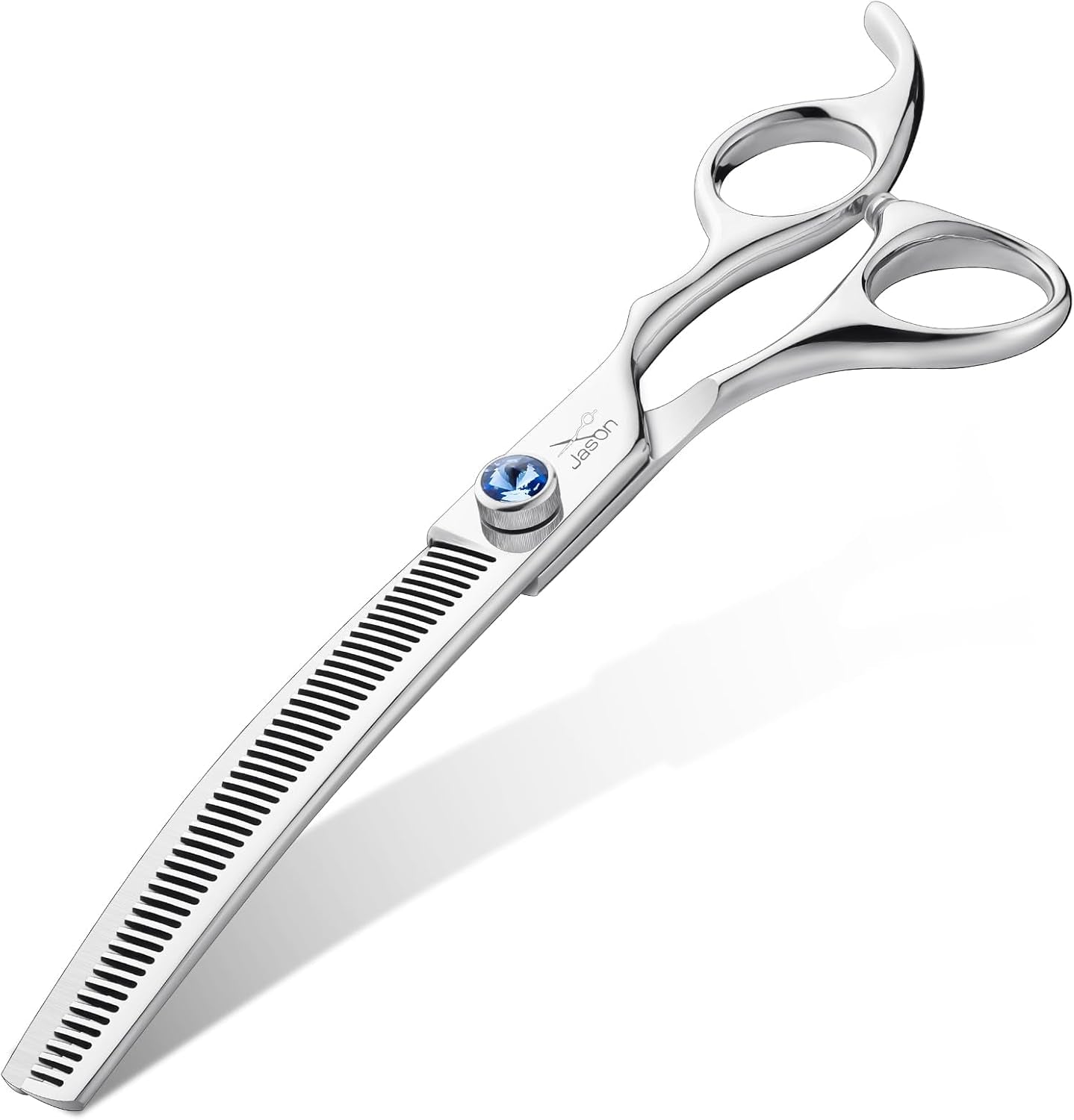 7" 50 Teeth Thinning Dog Grooming Blending Scissor, Ergonomic Pet Grooming Thinner Blender Shears Cat Trimming Texturizing Kit with Offset Handle and a Jewelled Screw, 30% Thinning Rate