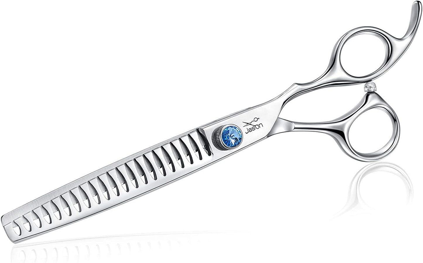 7" 50 Teeth Thinning Dog Grooming Blending Scissor, Ergonomic Pet Grooming Thinner Blender Shears Cat Trimming Texturizing Kit with Offset Handle and a Jewelled Screw, 30% Thinning Rate