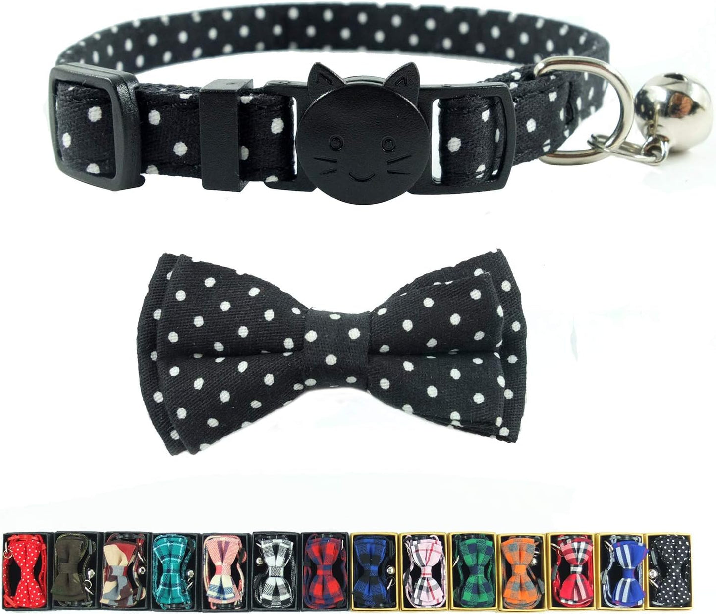 Cat Collar Breakaway with Bell and Bow Tie, Plaid Design Adjustable Safety Kitty Kitten Collars(6.8-10.8In)(Pink Plaid 2)