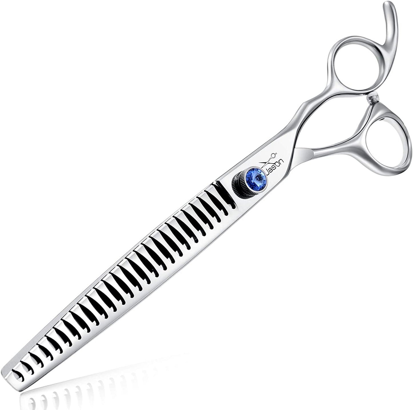 7" 50 Teeth Thinning Dog Grooming Blending Scissor, Ergonomic Pet Grooming Thinner Blender Shears Cat Trimming Texturizing Kit with Offset Handle and a Jewelled Screw, 30% Thinning Rate